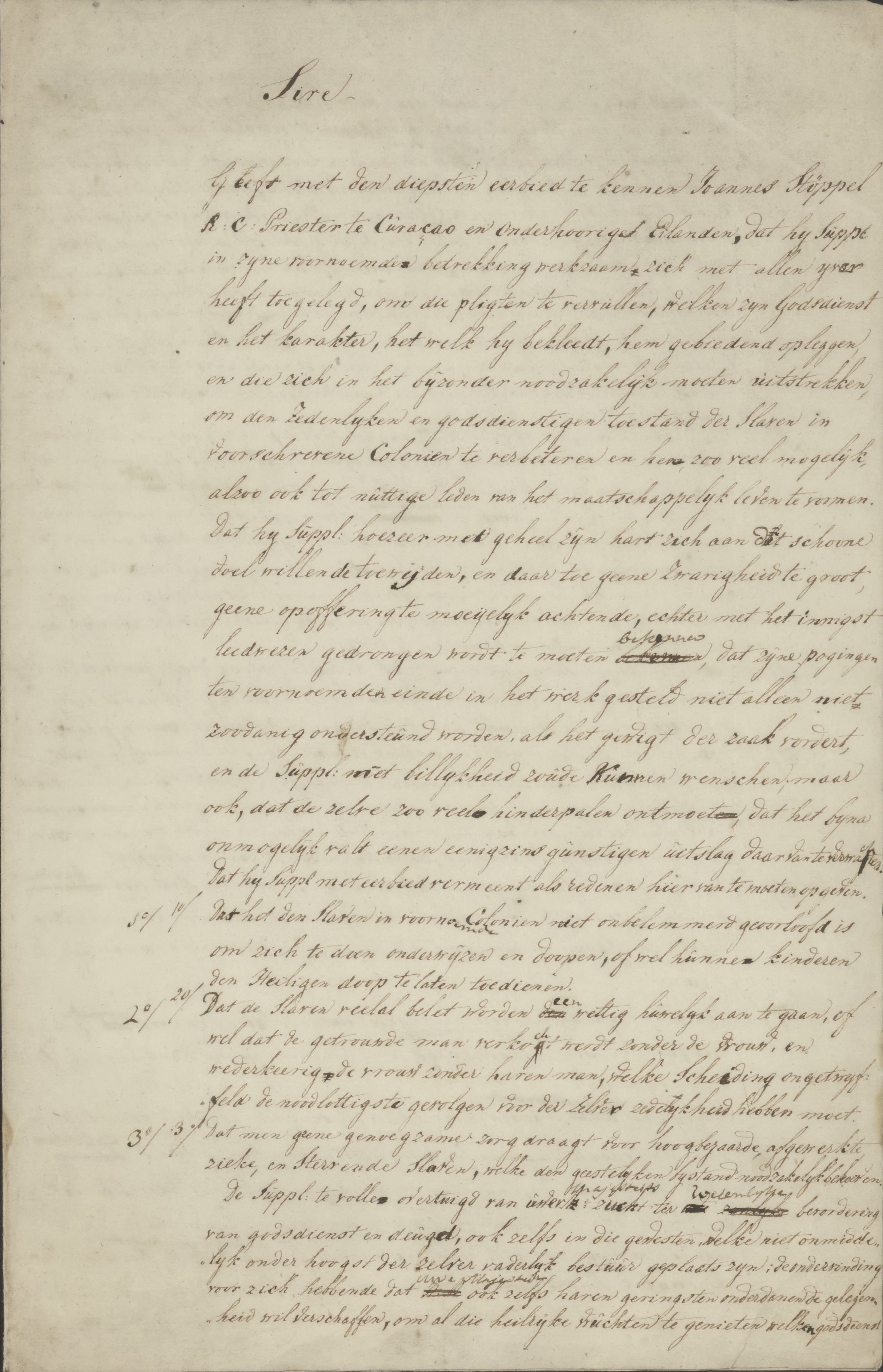 Brief van een priester aan koning Willem I over de belemmeringen bij het bekeren van tot slaaf gemaakten op Curaçao.