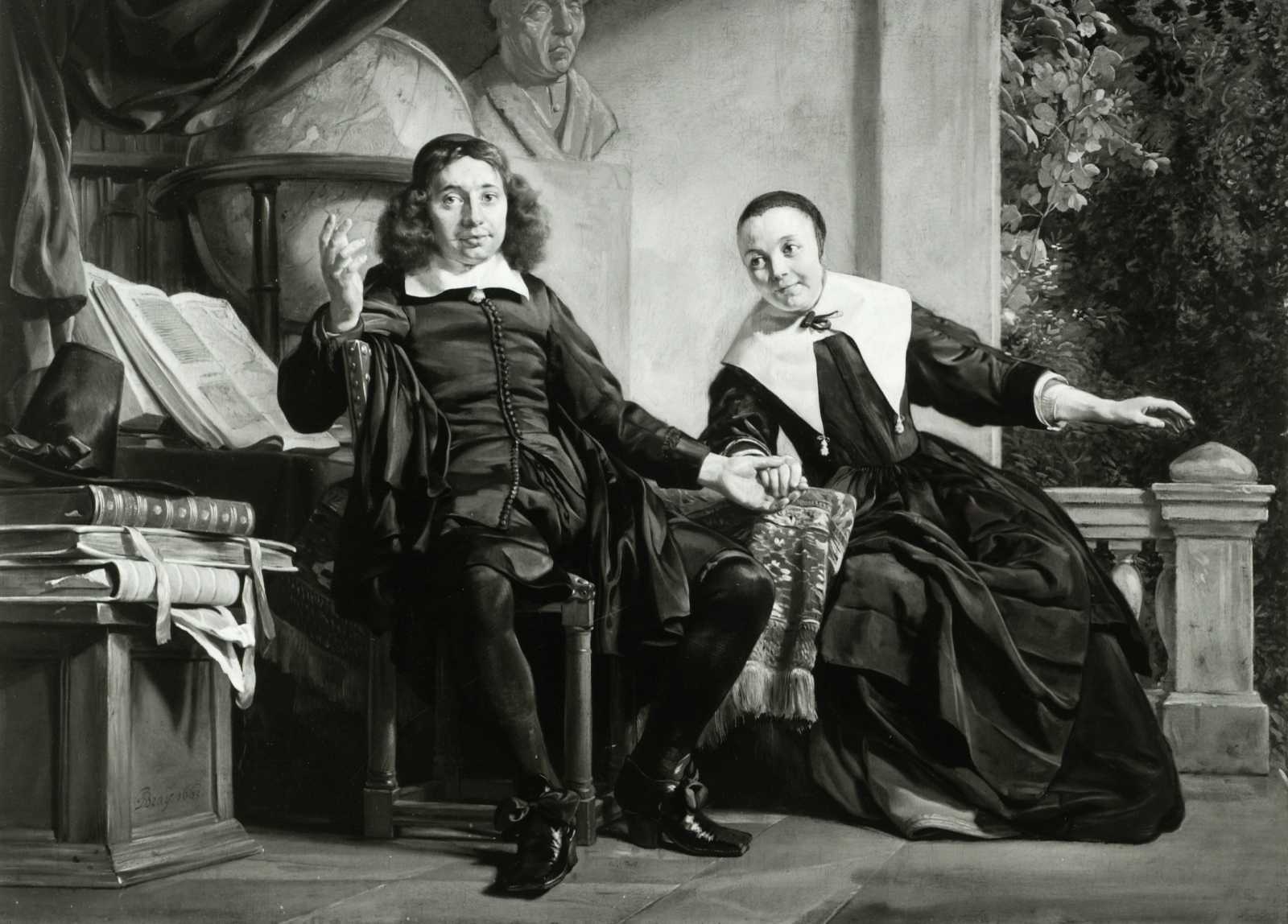 Op dit schilderij, 1663, van Jan de Bray staan de drukker Abraham Casteleyn en zijn vrouw Margarieta van Bancken afgebeeld