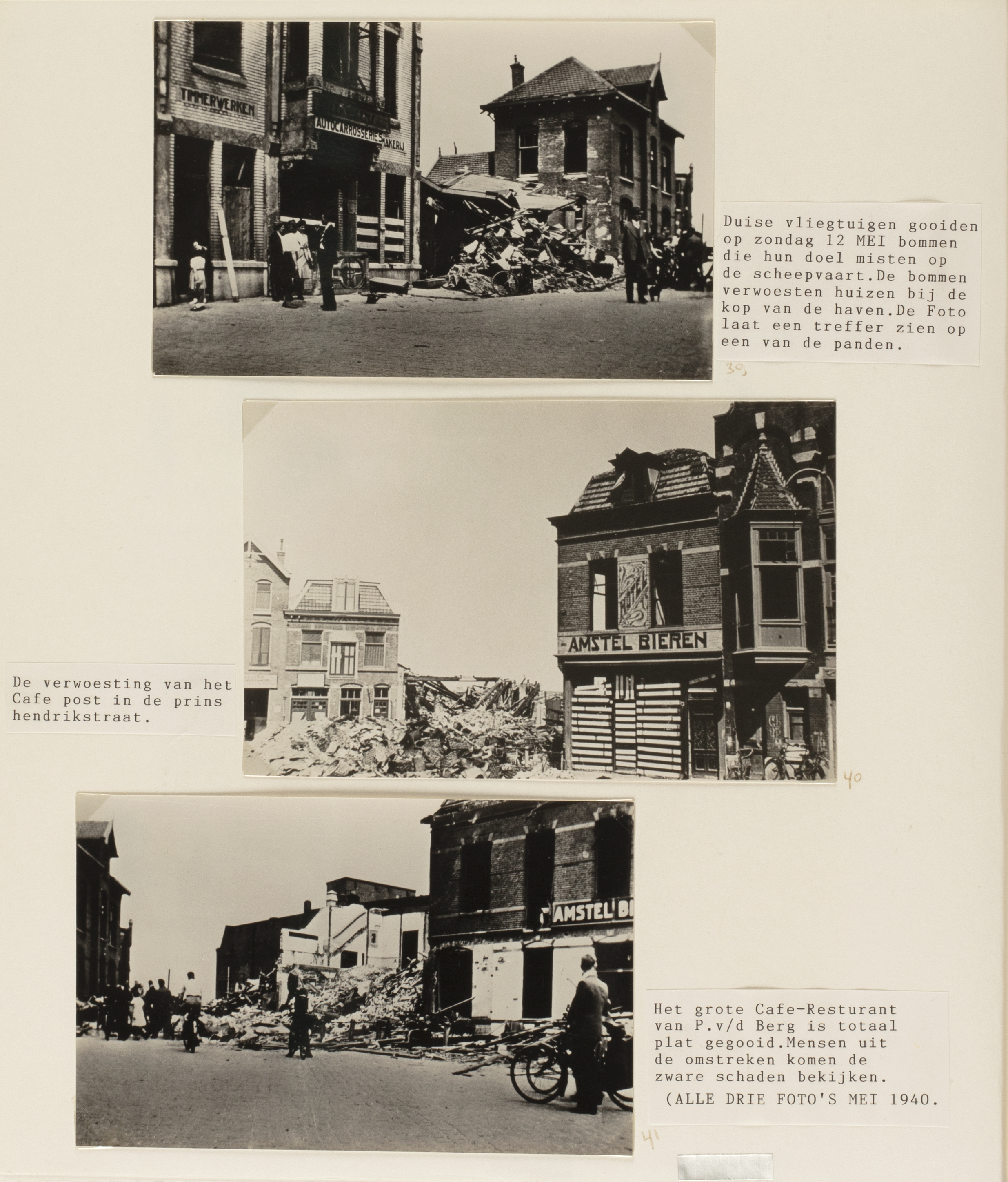 Pagina uit een fotoalbum met foto's van IJmuiden tijdens de Tweede Wereldoorlog